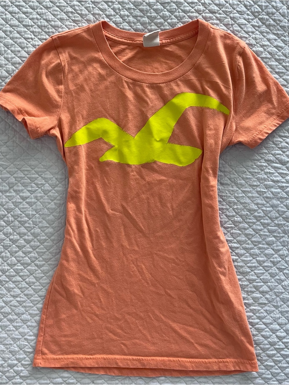 Hollister Coral Orange Short Sleeve Tee with Yellow Logo